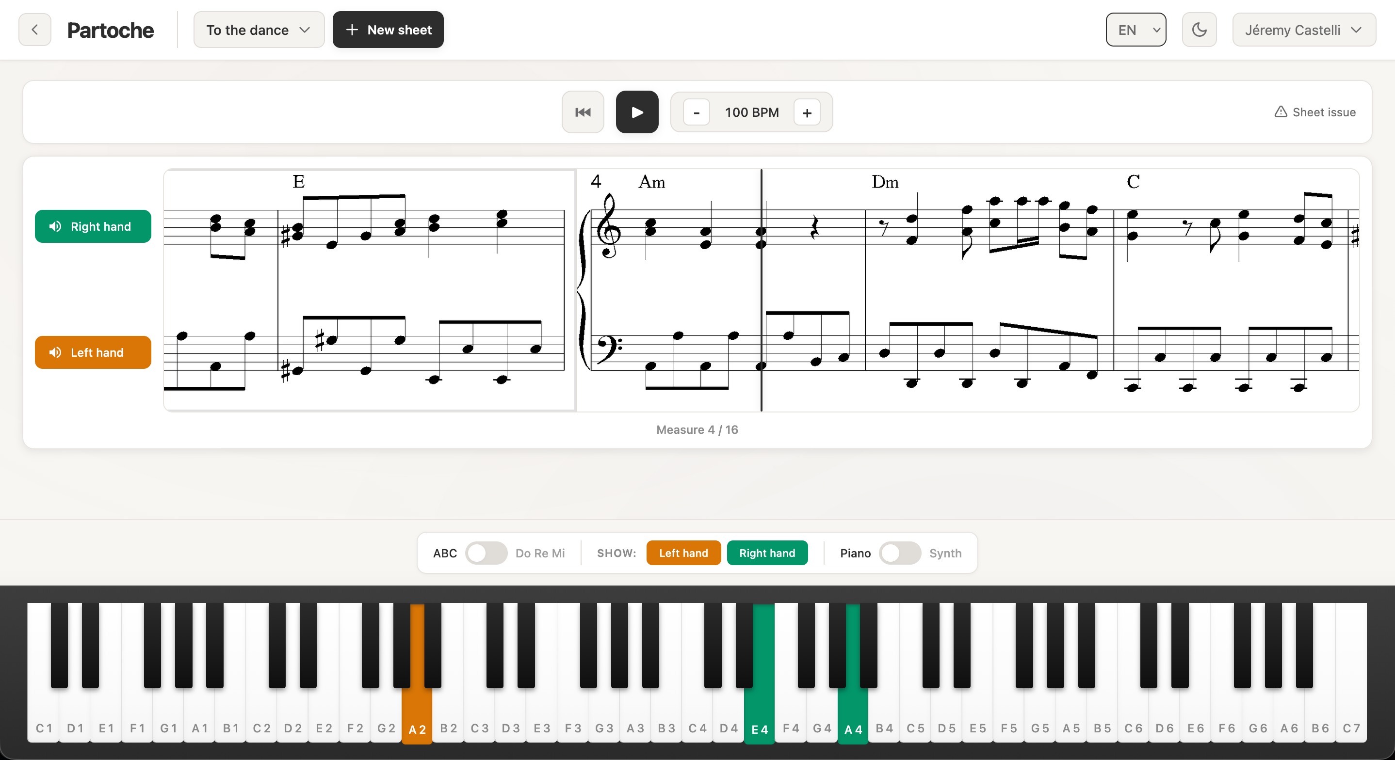 Partoche - Application interface